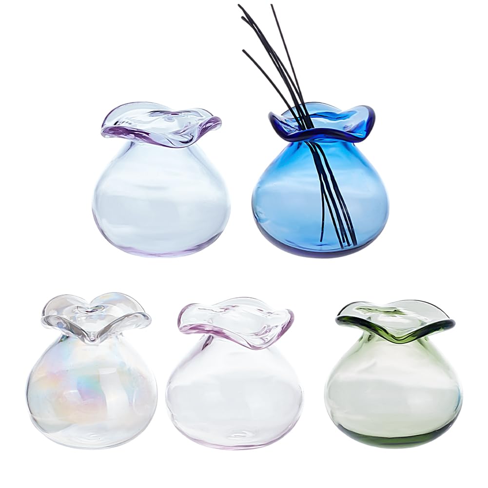 DELORIGIN 5Pcs Cat Whisker Vase Mini Flower Vase 0.8" Miniature Bud Vases Tiny Glass Vase for Micro Landscape Accessories Decorations Dry Flowers Bud Succulent Holder DIY Ornament Table Festival Decor