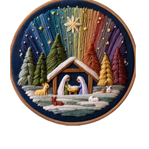 DIY Nativity Embroidery Set – Stitch The Holy Story, Christian Embroidery Kit for Adults Beginner, Nativity Embroidery Set (1Pcs)