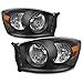 AKKON - For Black 06-08 Ram 1500 06-09 Ram 2500 3500 Pickup Truck Headlights Front Lamps Direct Replacement