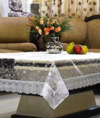 Pindia 6 Seater 60 x 90 INCH Silver Border 3D Self Design Transparent Waterproof Table Cover Sheet Mat PVC plastic Dining Ractangle