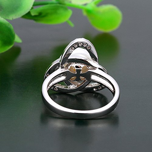 Fashion 925 Sterling Silver Swarovski Crystal Pearl Wedding Ring Size 7,8 LR004 (Silver, US 8)