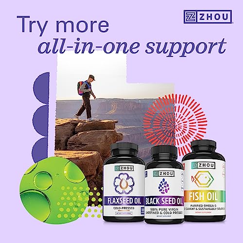 ZHOU Black Seed Oil Capsules - Black Cumin Seed Oil Cold Pressed, Nigella Sativa, Pure Unrefined Blackseed, Premium Supplement for Health, Hair & Skin w/Thymoquinone - 60 Capsules (Pack of 1)