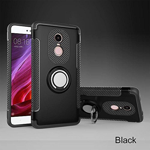 Xiaomi Redmi Note 4, SODDOR Dual Layer 2 in 1 Heavy Duty Shockproof Protection Case with 360 Degree Rotating Finger Ring Holder and Magnet Car Holder Case for Xiaomi Redmi Note 4 (Black)