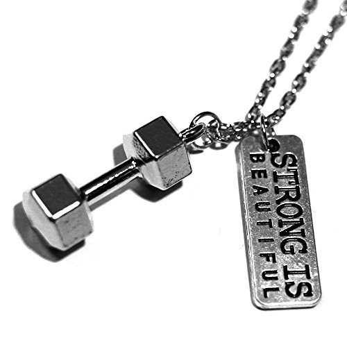 UPC 784672980517, The Original Strong Is Beautiful Necklace By Santa Monica Charm Co. With Dumbbell Pendant