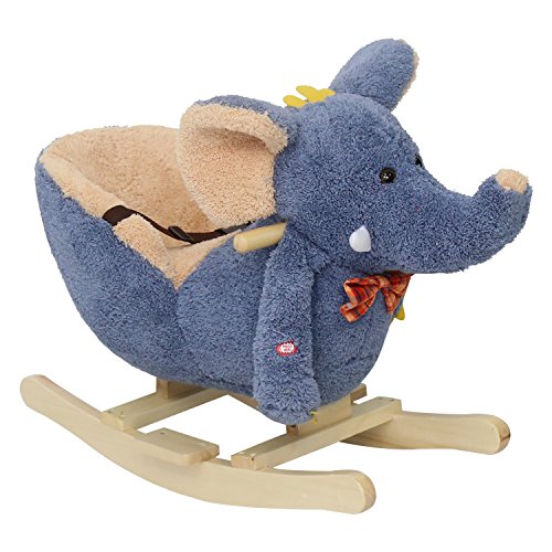 Peach Tree Baby Elephant Rockers Kids Toy Plush Rocking Horse Ride On Pony Riding Rocker with Sound Girls, Grey