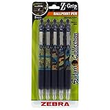 Z-Grip Ballpoint Pen, 1.0mm, Rubber Grip, 5/PK, ANML/BK, Sold as 1 Package