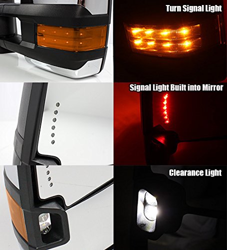 ModifyStreet Power Side Towing Mirrors w/Turn Signal and Heated Defrost and Clearance Light for 03-06 Chevy Silverado Avalanche Tahoe Yukon/XL/Denali Suburban or GMC Sierra - Chrome finished