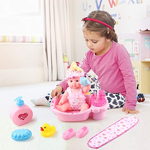 YOUNG CHOI'S Baby Soft Doll Bathtub Set Featuring Educational Doll with Bathtime Accessories, Wash Out Soap Bubbles Quality Doll Bath Toy Set for Kids to Have Fun Time - Thumbnail 4