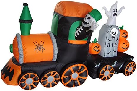 Durable The Holiday Aisle Halloween Inflatable Skeleton on Train Yard Decoration