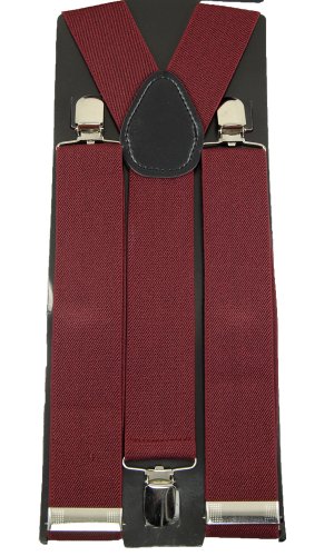 Men's Unisex Clip-on Braces Elastic Wide "Burgundy" Suspender Y-shape Ajustable