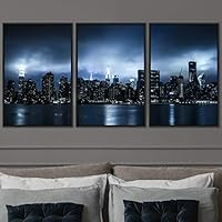 3 Piece Framed Canvas Wall Art City Illuminations Canvas Prints Home Artwork Decoration for Living Room,Bedroom - 16