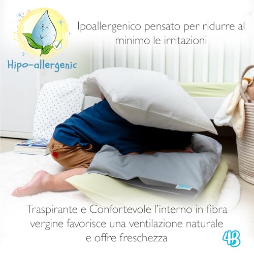 4BABIES - Baby Cot Cushion 40 x 60 cm, Breathable Hypoallergenic Children's Pillow with 100% Italian Cotton Cover, Hypoallergenic Anti-Dust Mite for Crib