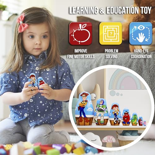 AEVVV Toy Story Wooden Nesting Dolls Sets 7 Pcs - Russian Matryoshka Cartoon Themed