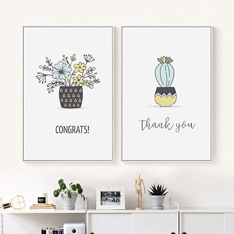 Amazon モダンなミニマリストの温かみのある英語の鉢植えの植物キャンバス絵画アートポスター画像家の装飾の男の子の寝室の壁画7 9インチx 15 7インチ X 40 Cm X 2フレームなし ウォールステッカー オンライン通販