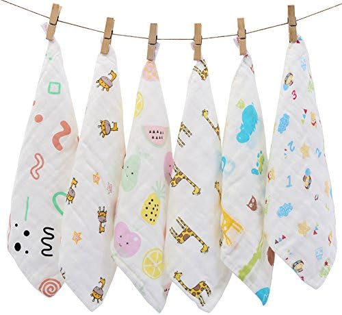 NinkyNonk Baby Muslin Washcloths Set 6 Layer Organic Cotton Newborn Face Towel Soft Bath Cloth Reusable Wipes for Boys Girls, 11.8"x11.8", 6 Pack