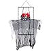 Halloween Haunters 3 Foot Animated Hanging Skeleton Clown Ghost Reaper in Prison Chains with Moving Arms Prop Decoration - Evil Red LED Eyes, Plays Spooky Circus Music - Haunted House Entryway Display