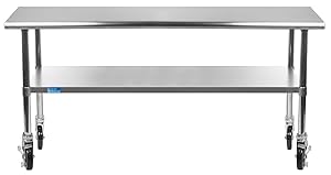 18" X 48" Stainless Steel Work Table with Under-Shelf & 4 Wheels | NSF Kitchen Island Food Prep | Laundry Garage Utility Bench | Prep Worktable