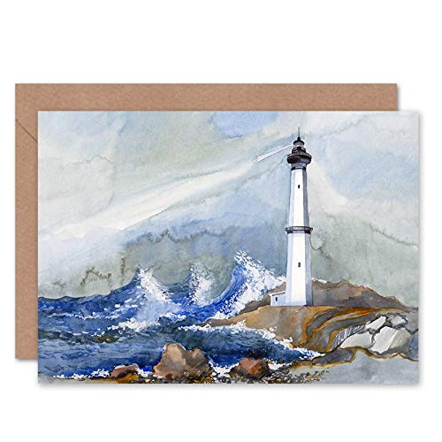 Wee Blue Coo Lighthouse Nautical Painting Greeting Card With Envelope Inside Premium Quality