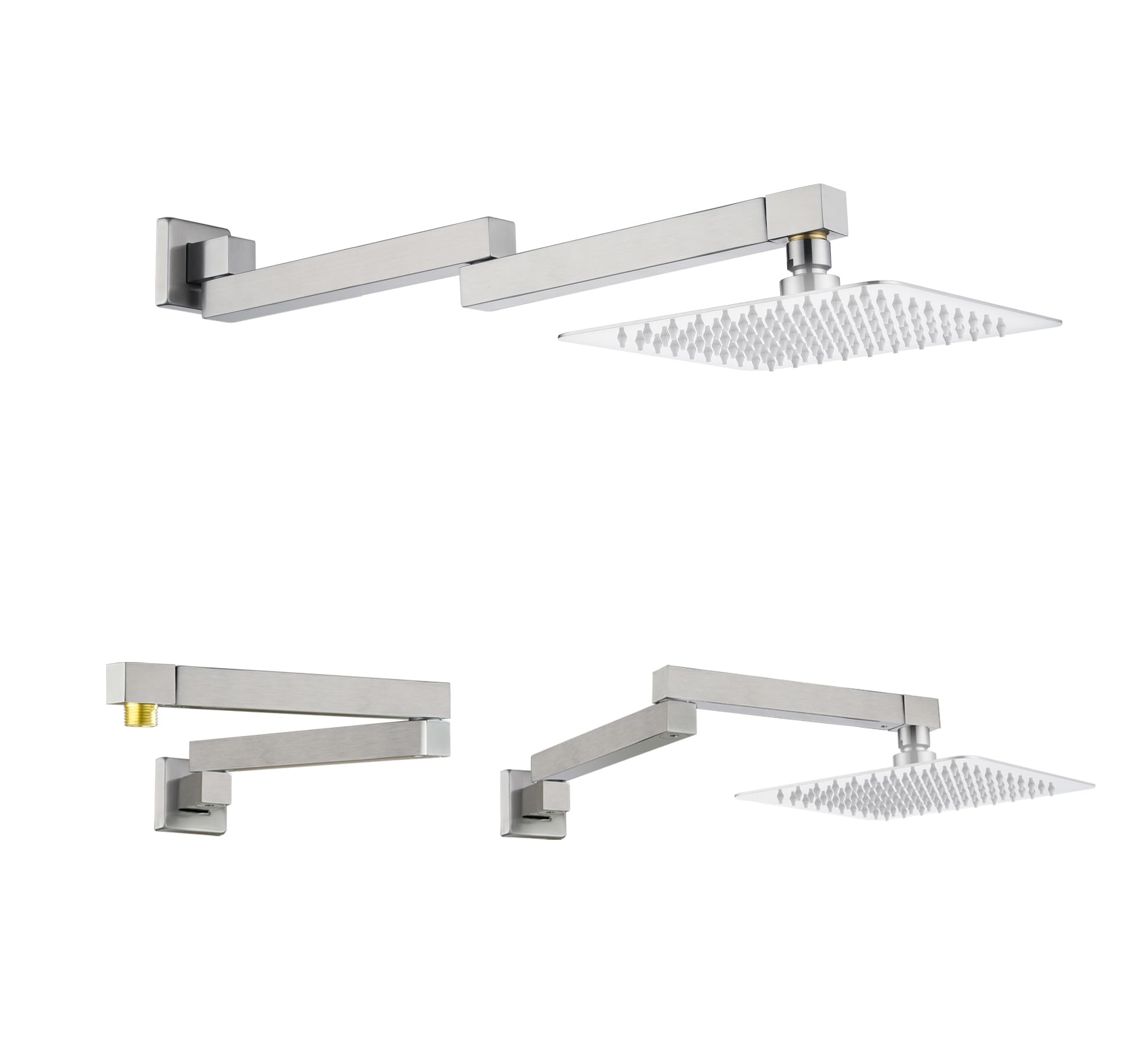 Photo 1 of 18.5 Inches Straight Extended Pivoting Shower Arm With Flange, Rain Shower Head Extension Arm, Square 360°Swiveling Foldable Shower Arm, Wall-Mounted Brushed Nickel Stainless Steel