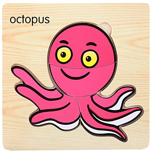 Kids Puzzles Toys, Wooden Animals Fancy Education Learning Intelligence Toys (Octopus)