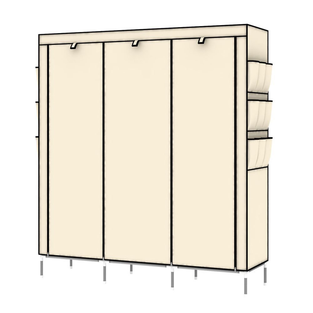 ONEGOL Portable Clothes Closet Non-woven Fabric Wardrobe Double Rod Storage Organizer with Shelves (Beige)