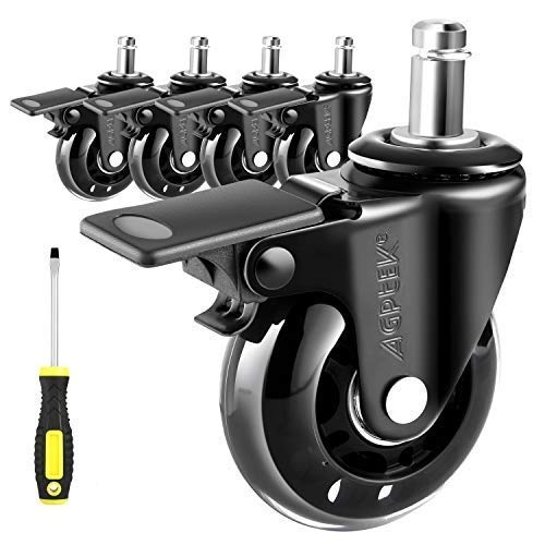 AGPtek 5 PACK Office Chair Wheels Replacement, Universal Heavy Duty Office Chair Casters with Unique Brake System, Safe for All Floors including Tile, Carpet & Wood, Screwdriver included