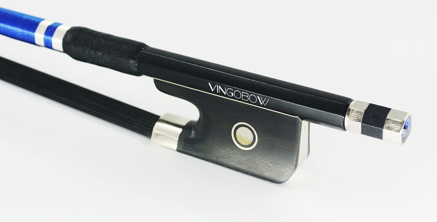 4/4 Full Size cello bow Carbon Fiber Bow with Shining Stones Natural Black Horse Hair Blue Wire Winding