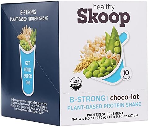 B-strong organic complete plant based Chocolate protein drink mix with bcaas, Cho-lot, 10 packets