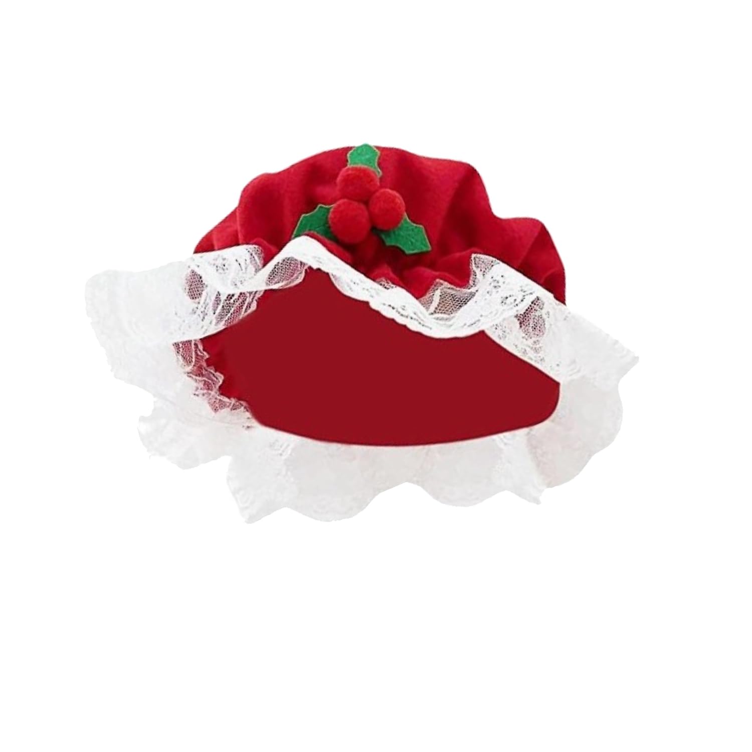 XNHIU Mrs. Claus Hat Costume Santa Claus Mop Cap Red Berry Bonnet Hat Lace White Trim Hat Christmas Costumes Props for Christmas Party