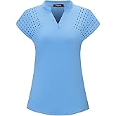 Felisou Womens V Neck Golf Polo Shirts Short Sleeve Sport Shirt Workout Tops