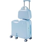 TABU Ride On Luggage Set with Bag, Carry On Suitcase for Kids, Blue | Hardshell, Hidden Cup Holder, Foldable Pedal, Type-C &amp; USB Interface, 6-Spinner Wheels, TSA Lock