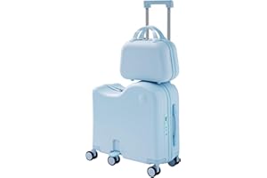 TABU Ride-on Luggage with Portable Bag for Kids，Hardshell Carry On Suitcase with Hidden Cup Holder, Foldable Pedal,Type-C & USB Interface, TSA Lock, 6-Spinner Wheels, Blue