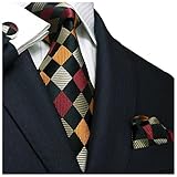 Landisun SILK Plaids & Checks Mens SILK Tie Set: Necktie+Hanky+Cufflinks 458 Multi-Color, 3.25