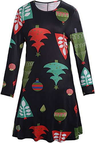 For G and PL Christmas Tree Santa Claus Women Gifts Party Wear Bodycon Longsleeve Swing Costumes Dress Black S