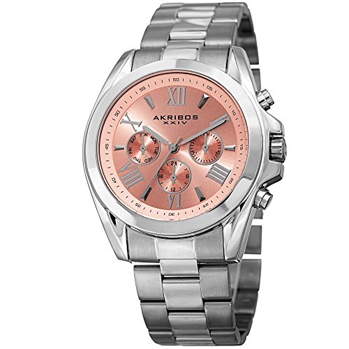 Akribos XXIV Women's Multi-Function Stainless Steel Case on Stainless Steel Bracelet and Pink Dial with Silver Tone Hands Watch AK951SSPK