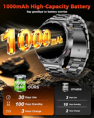 Military Smart Watch for Men-1000mAh Battery, 2 Straps, 1.52" HD Rugged Smartwatch with BT Calling, 120+ Sports Modes, Heart Rate Sleep Monitor, IP68 Waterproof Fitness Tracker for Android iOS, Black