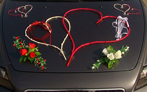 Top Hearts Car Jewellery Bridal Couple Rose Decoration Car Decoration Wedding Car Wedding Decoration Car (Large White/Red)