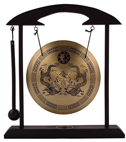 6goodeals, MULTI-SET Feng Shui Zen Art Brass Gong with Wooden Stand for Home Decor, Desktop Wind Chime ~ USA SELLER! (2, Dragon + Chinese Zodiacs)