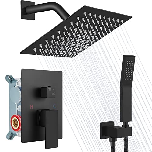 Midanya Rain Shower System Matte Black Wall Mount Shower Faucet Set 8 ...