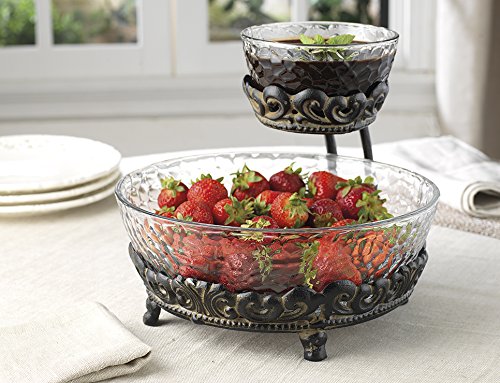 Elegant Home Chip and Dip 2 Tier Server on Antique Stand Iron Metal Stand