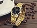 DREAMING Q&P IP Gold Plating Steel Roman Numeral Dial with Rhinestones Luxury Mens Wrist Watches for Man Black 003