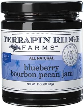 Terrapin Ridge Farms Blueberry Bourbon Pecan Jam - Sweet & Flavorful Jam with Blueberries, Pecans, Raisins, Cinnamon, and Bourbon - Perfect for Toast, Meats, and Desserts - Six 11 oz Jar