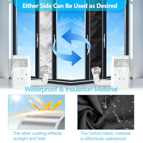 Aozzy 250CM Window Door Seal for Mobile Air Conditioner Silver Oxford, 100% Blackout, Anti-UV Waterproof for Efficient Cooling, Adjustable Size for Sliding Glass Door/Window.