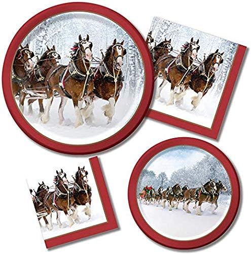 Budweiser Clydesdale Holiday Party Supply Bundle for 16 Guests - Includes Plates and Napkins