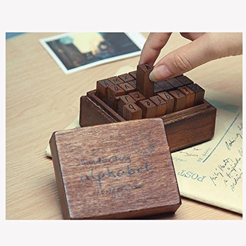 Alphabet Stamps Vintage Handwriting Alphabet Upper Letter Stamp Set Wooden Box