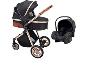 Wisesonle Baby Stroller, Infant Bassinet Stroller, Folding Pram for Newborns (Black)