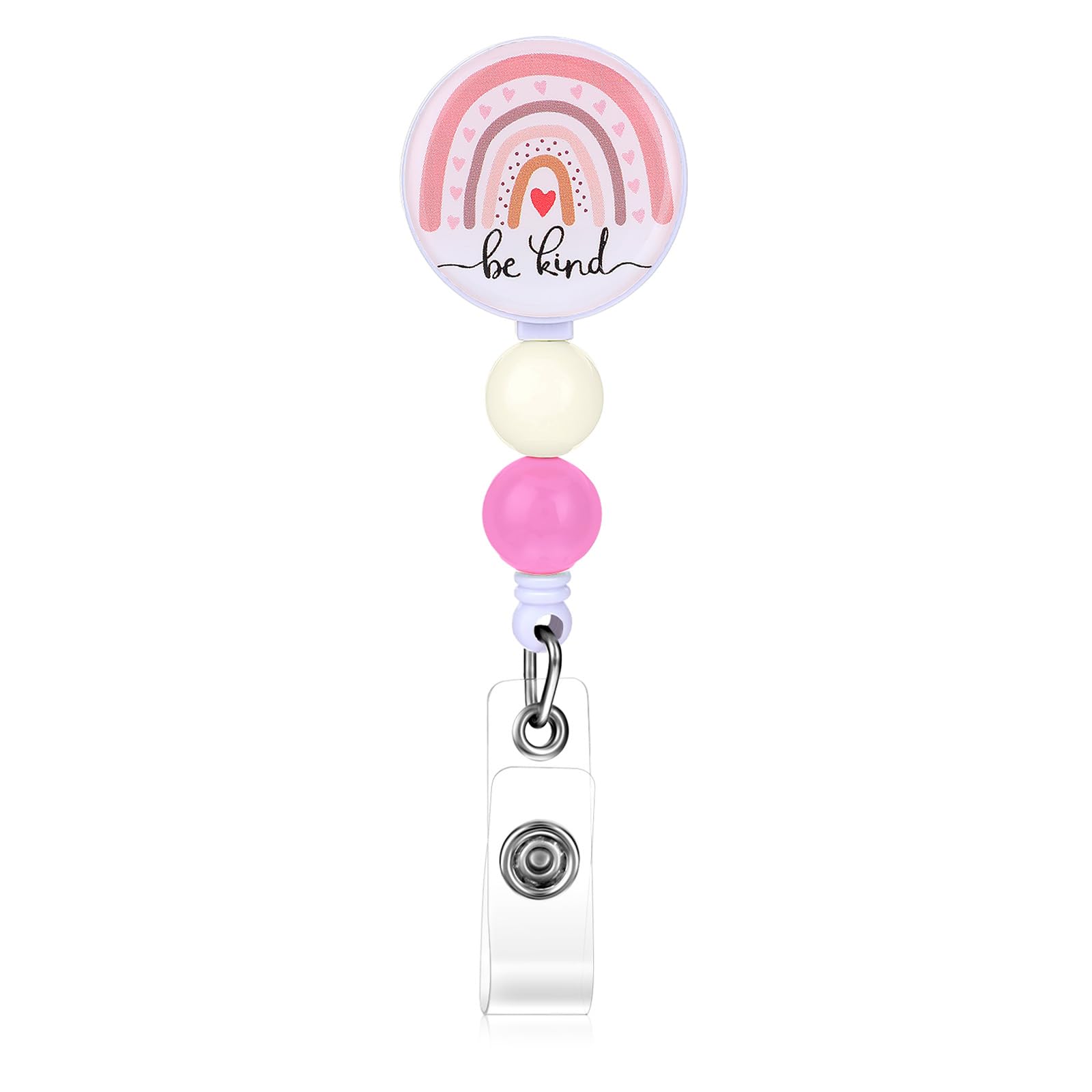 TIESOME Retractable Badge Reels with Alligator Clip, Cute Rainbow ID Badge Holder Heavy Duty ID Card Holder Name Badge Clip with Beads Gifts for Nurse Medical Teacher Student Office Work Supplies (A)