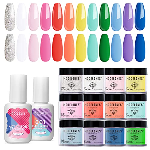 Modelones Dip Powder Nail Kit Starter, 12 Colorful French Style Quick