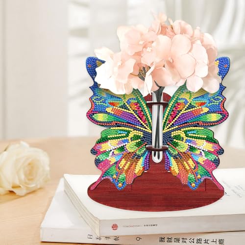 Mocrop 5D Diamond Painting Butterfly Deko Desktop Vase Butterfly Flower Vase Diamond Painting for Adults Kids Craft Set Suitable for Home Office Desktop Ornaments