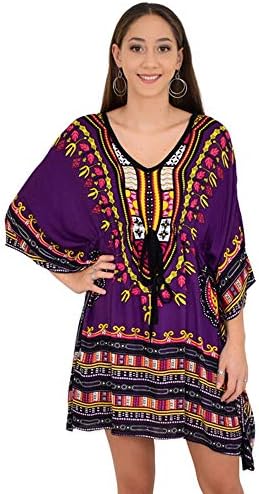 ISLAND STYLE CLOTHING Ladies Short Kaftan African Dashiki Print Plus Size Poncho Cover-Up